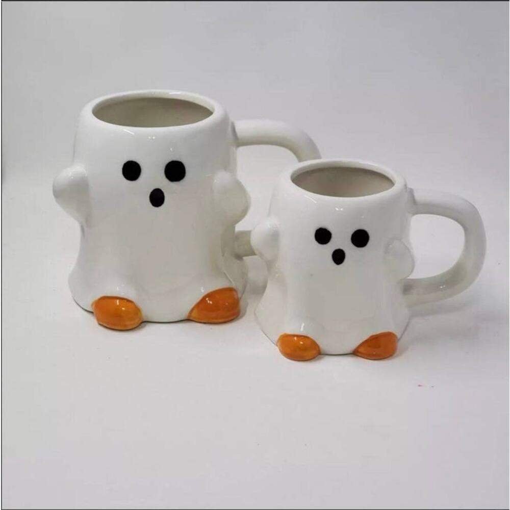 2 New Target Hyde & Eek Halloween Ghost mugs 2021 Orange Feet 11.9oz & 6 oz Mini